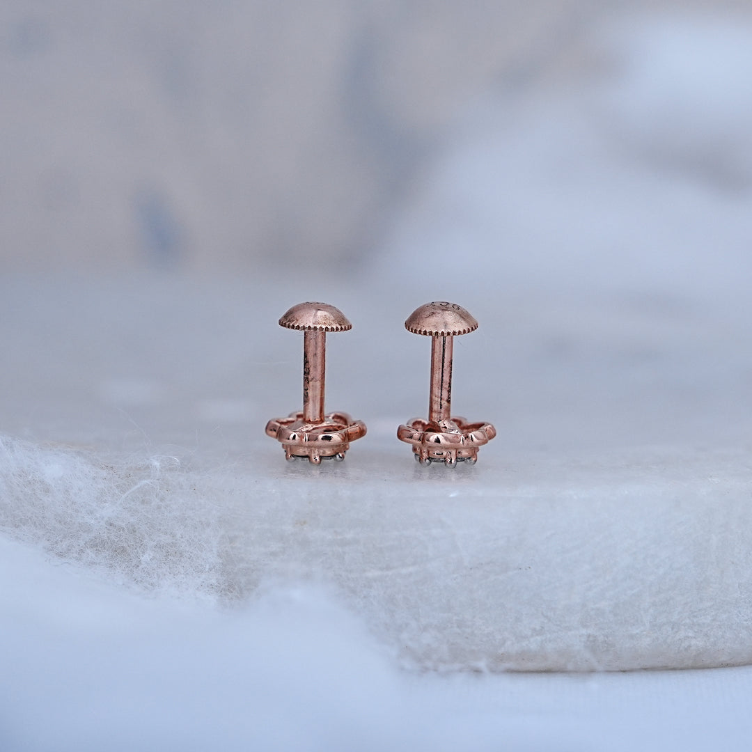 9K Rose Gold Stud Earrings with CZ Stones for Office wear, Daily Wear