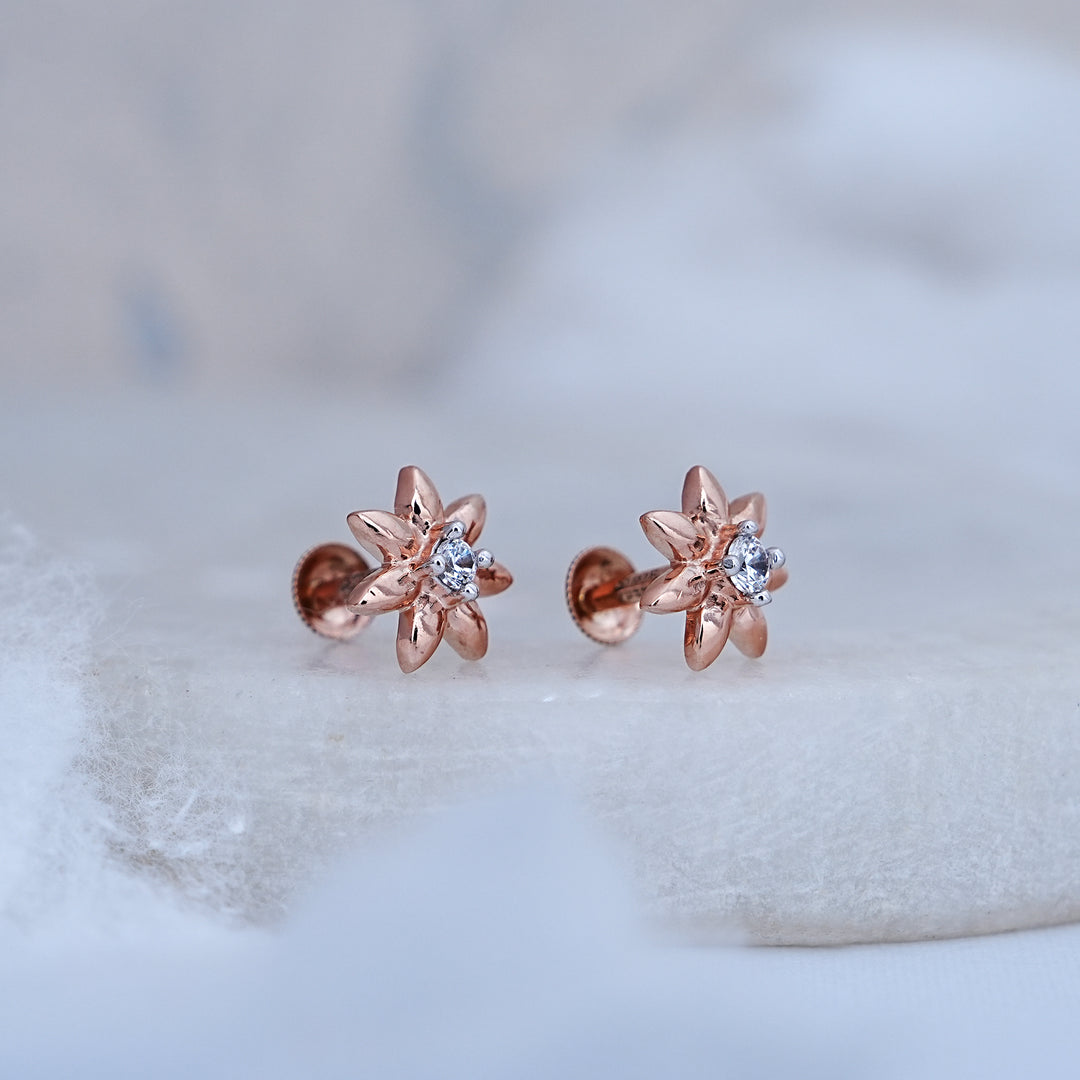 9K Rose Gold Stud Earrings with CZ Stones for Office wear, Daily Wear