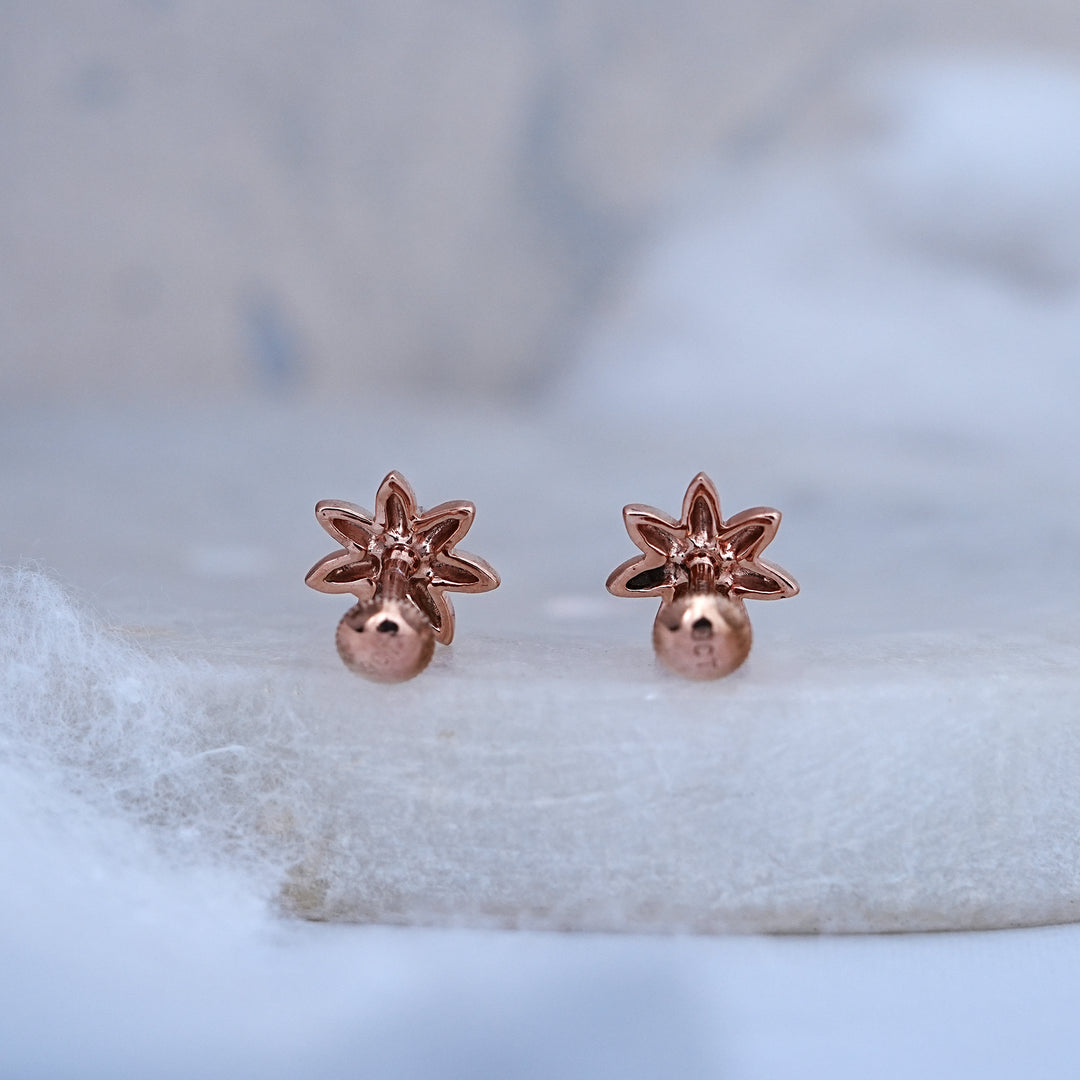 9K Rose Gold Stud Earrings with CZ Stones for Office wear, Daily Wear
