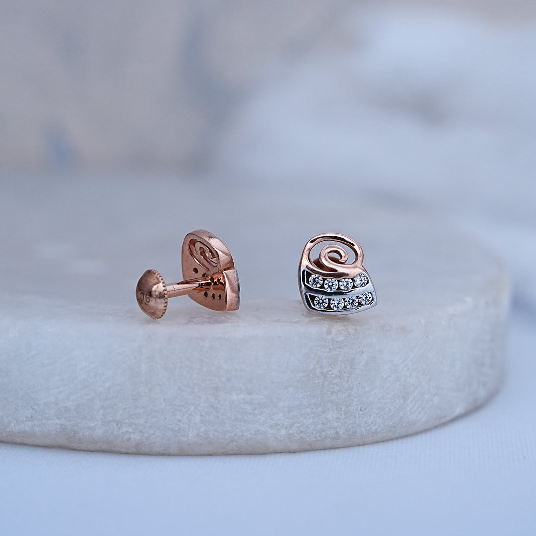 9K Rose Gold Stud Earrings with CZ Stones for Office wear, Daily Wear