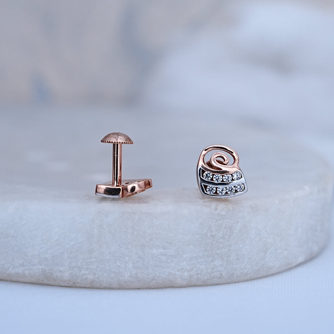 9K Rose Gold Stud Earrings with CZ Stones for Office wear, Daily Wear