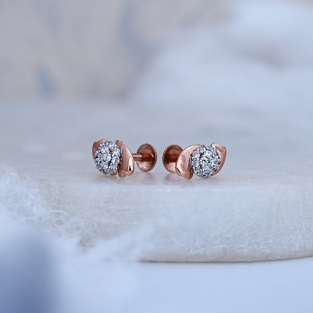 9K Rose Gold Stud Earrings with CZ Stones for Office wear, Daily Wear