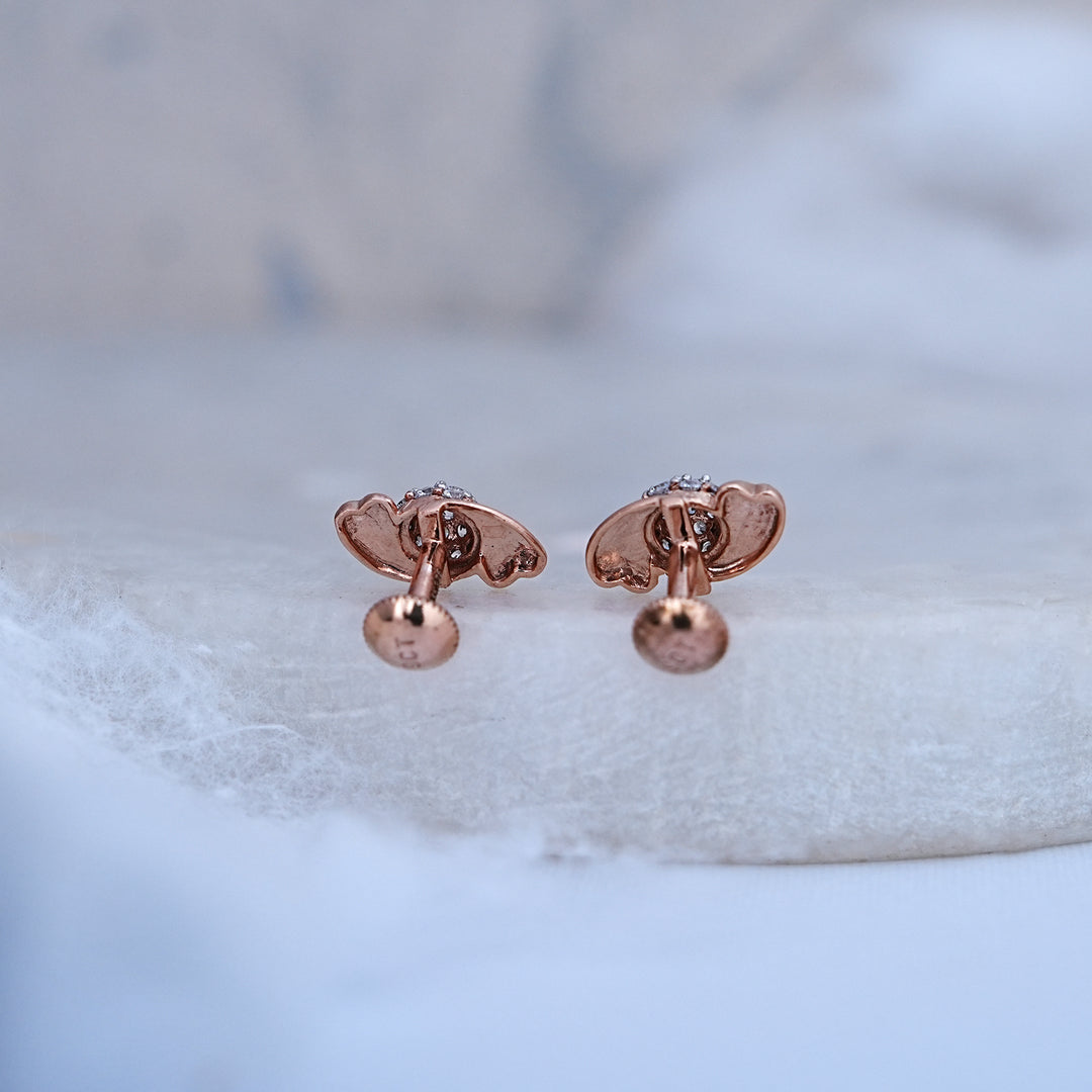 9K Rose Gold Stud Earrings with CZ Stones for Office wear, Daily Wear