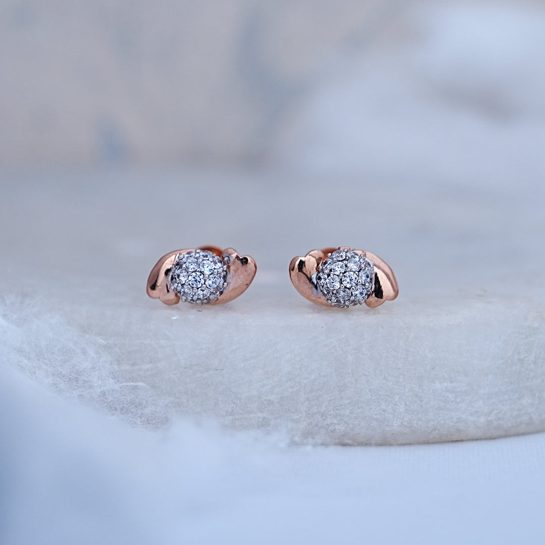 9K Rose Gold Stud Earrings with CZ Stones for Office wear, Daily Wear