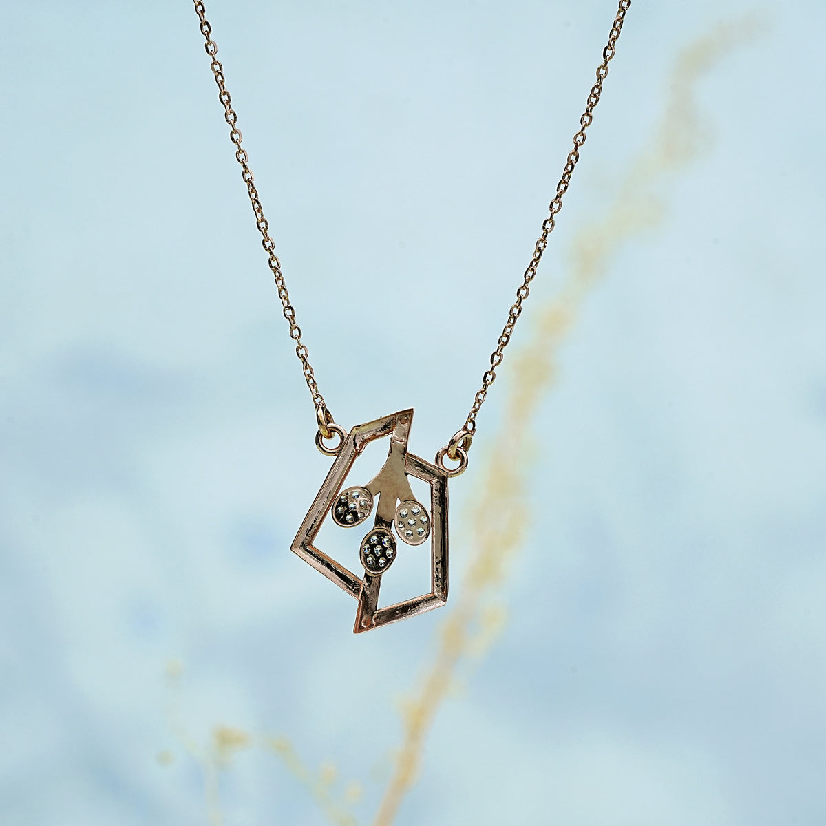 14k rose gold pendant necklace with cz stones