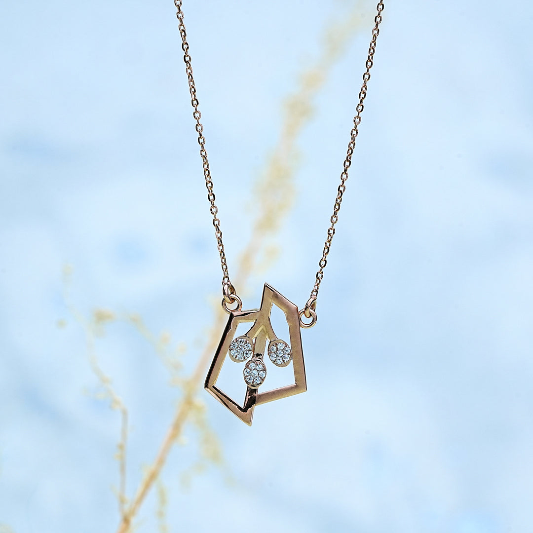 14K Rose Gold Pendant Necklace with CZ Stones