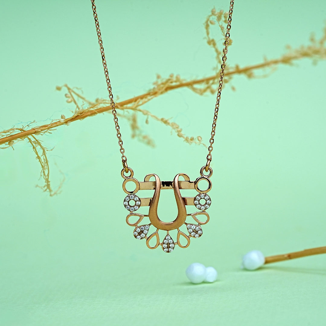 14K Rose Gold Pendant Necklace with CZ Stones