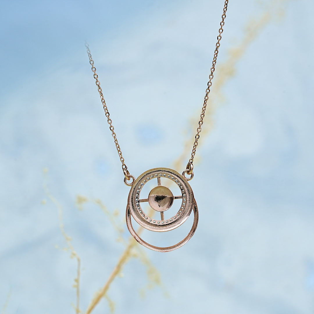 14K Rose Gold Pendant Necklace with CZ Stones