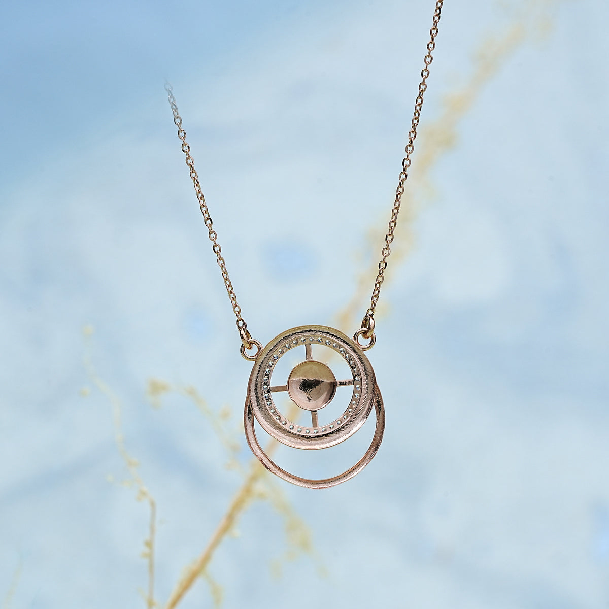 14k rose gold pendant necklace with cz stones
