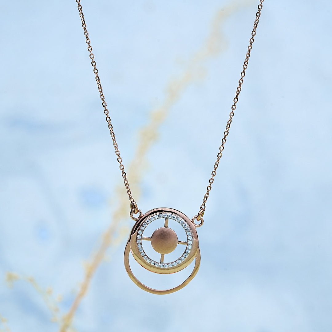 14K Rose Gold Pendant Necklace with CZ Stones