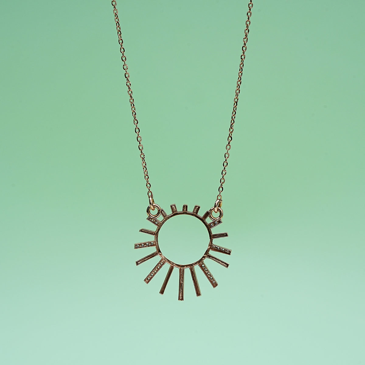 14k rose gold pendant necklace with cz stones