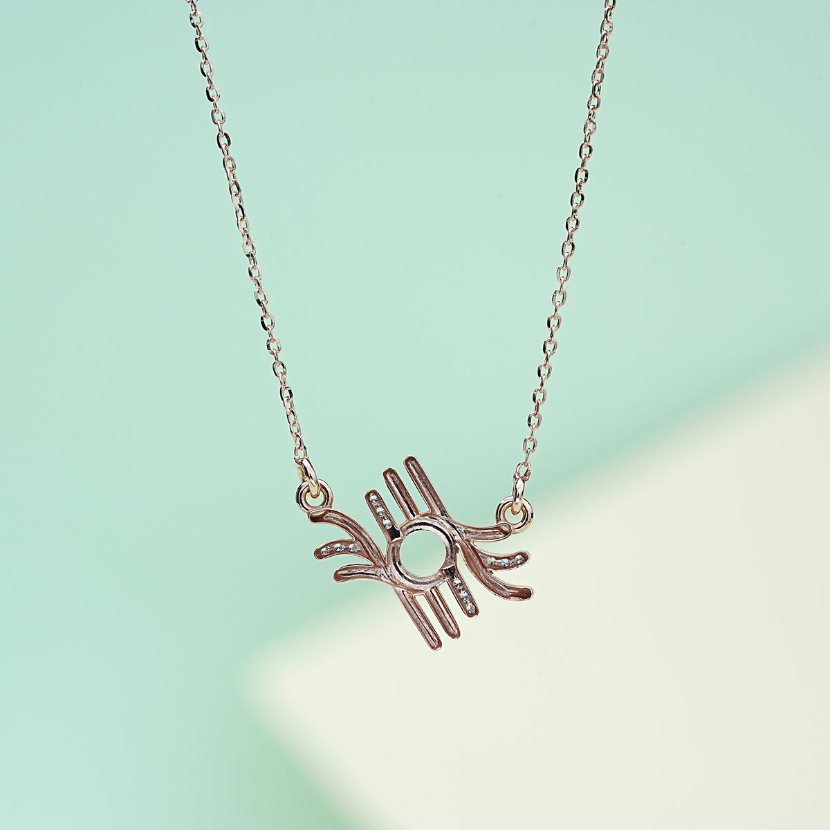 14k rose gold pendant necklace with cz stones