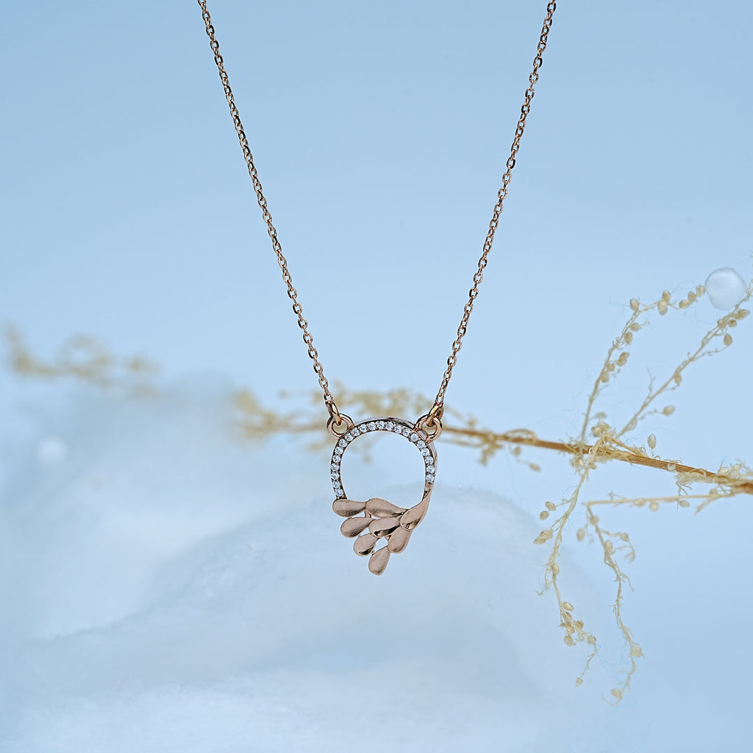14K Rose Gold Pendant Necklace with CZ Stones