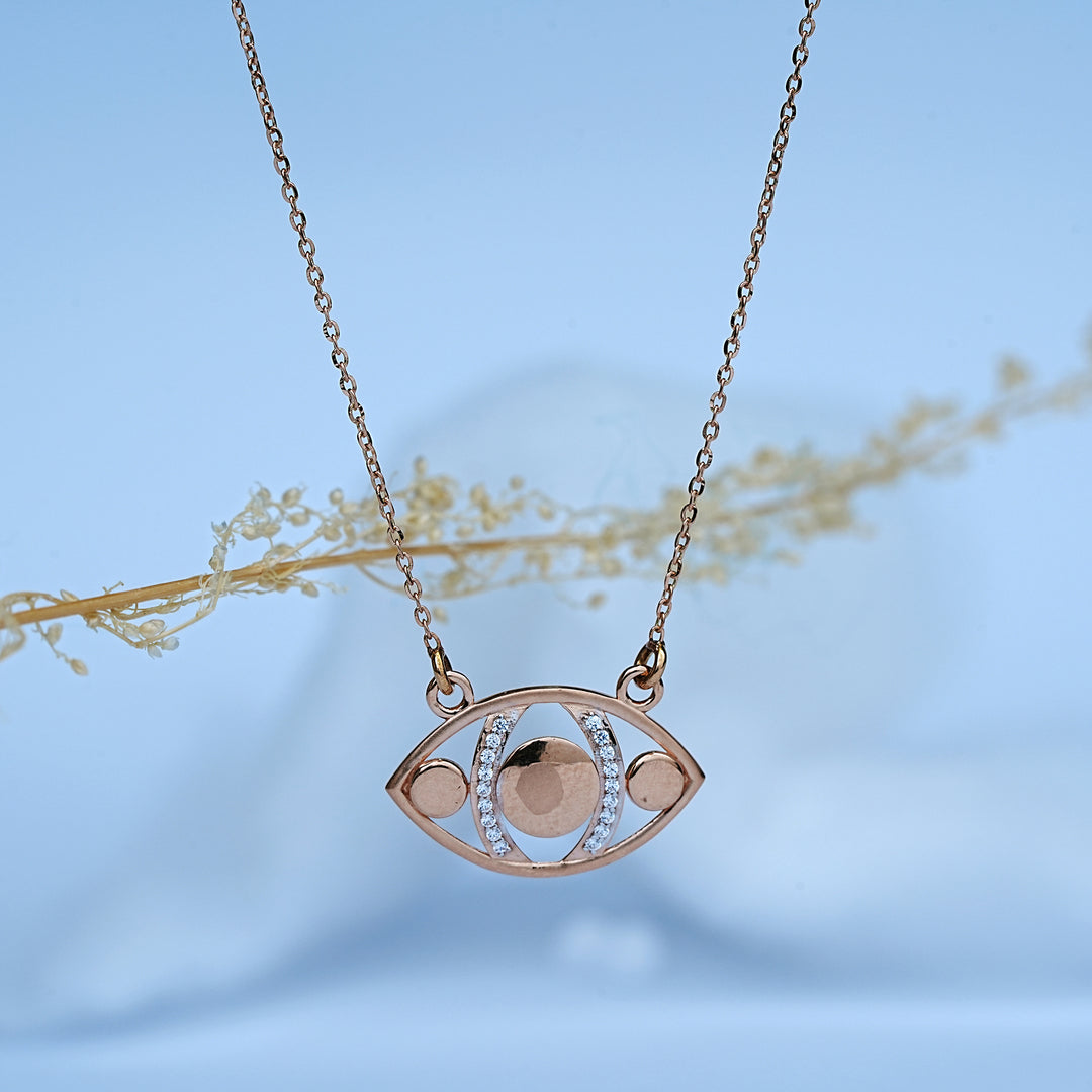 14K Rose Gold Pendant Necklace with CZ Stones