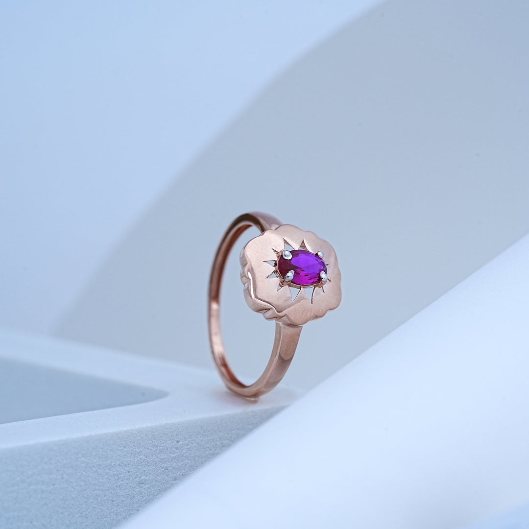 14K Rose Gold Ring with Colour Stone