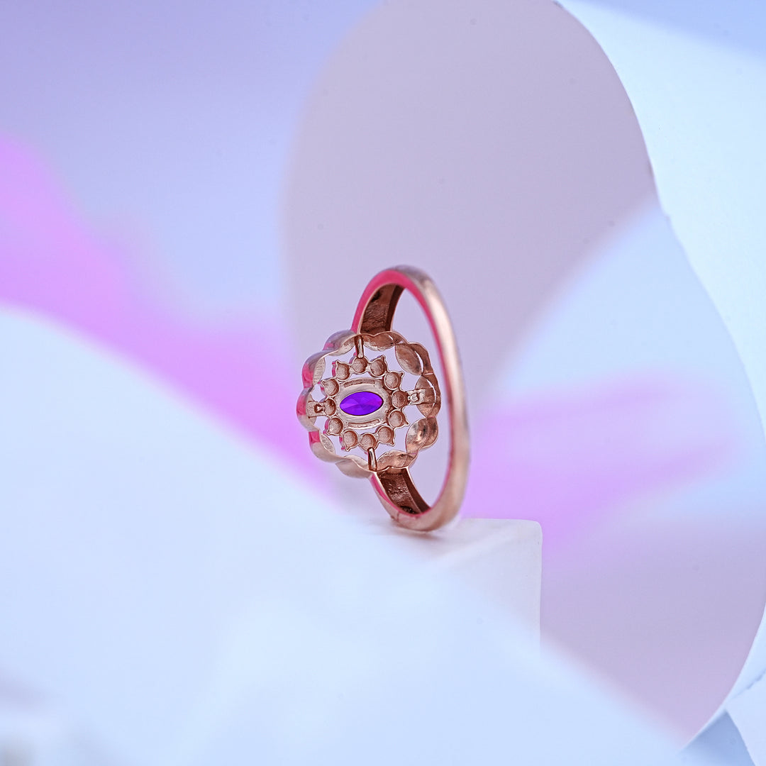 14K Rose Gold Ring with Colour Stone