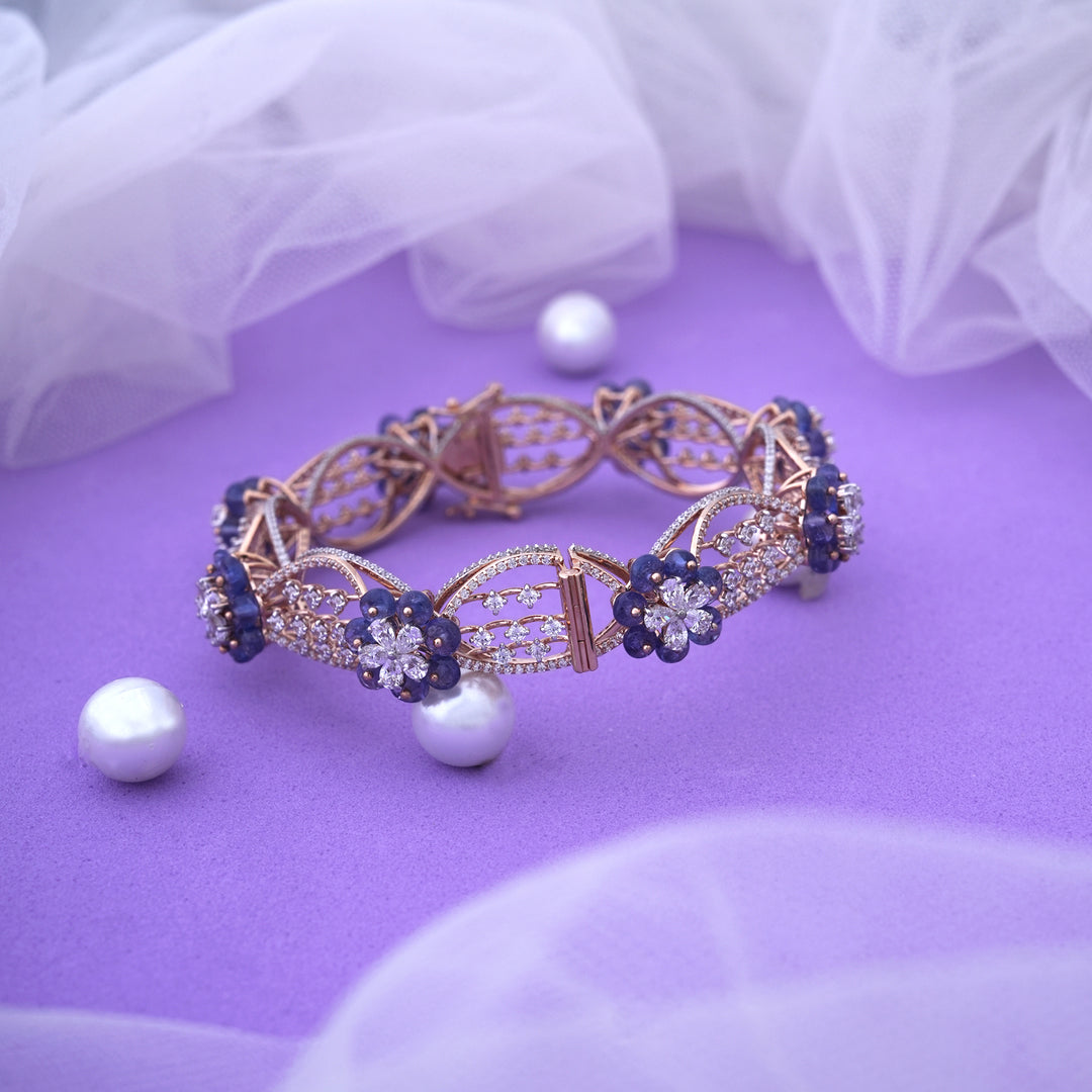 18K Gold Bangle with Multicolor CZ Stones