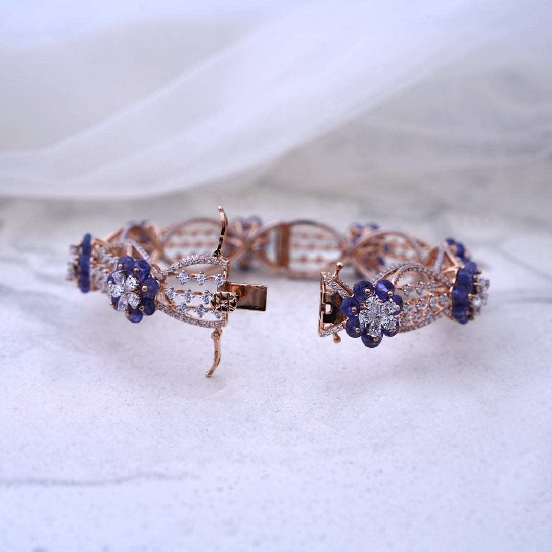 18K Gold Bangle with Multicolor CZ Stones