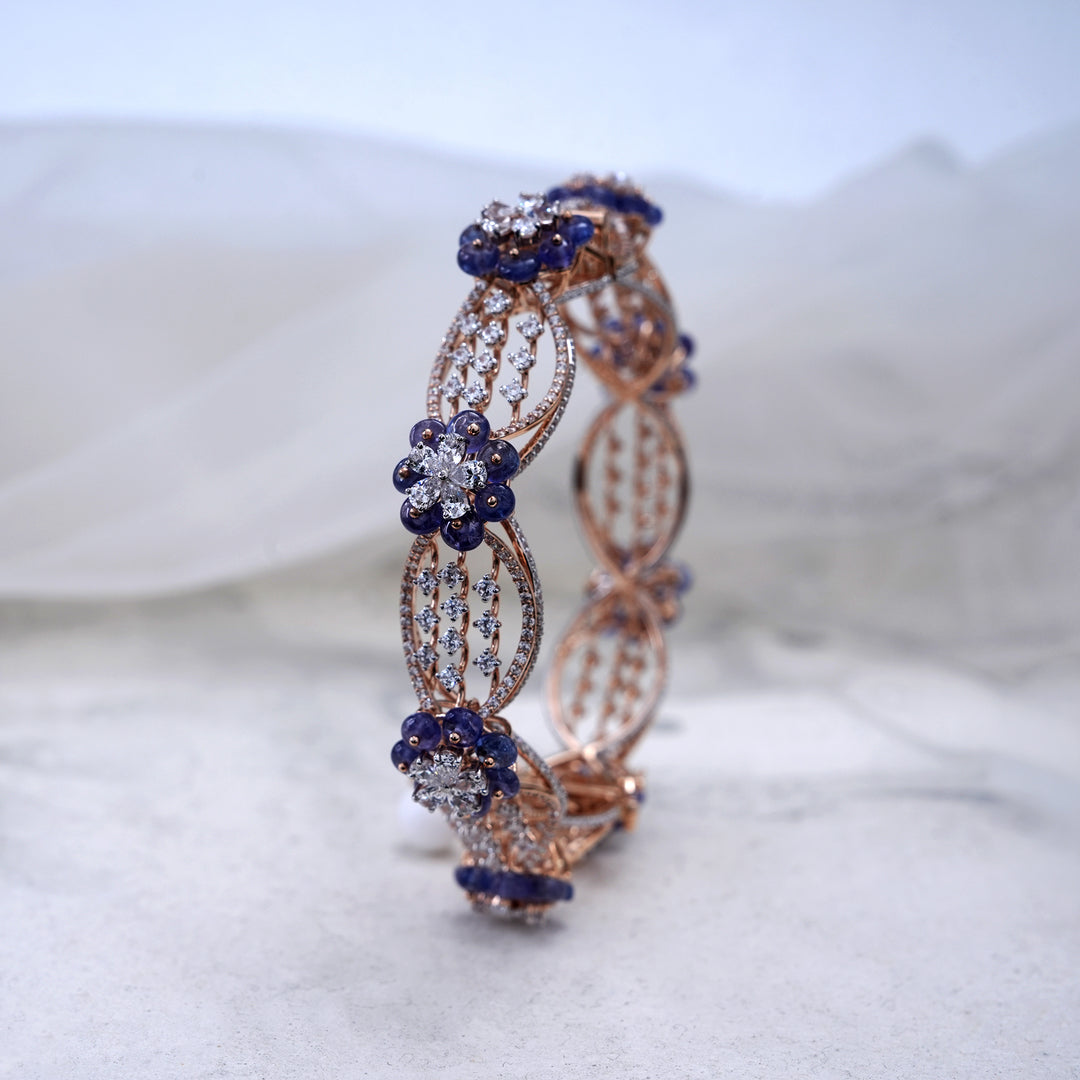 18K Gold Bangle with Multicolor CZ Stones