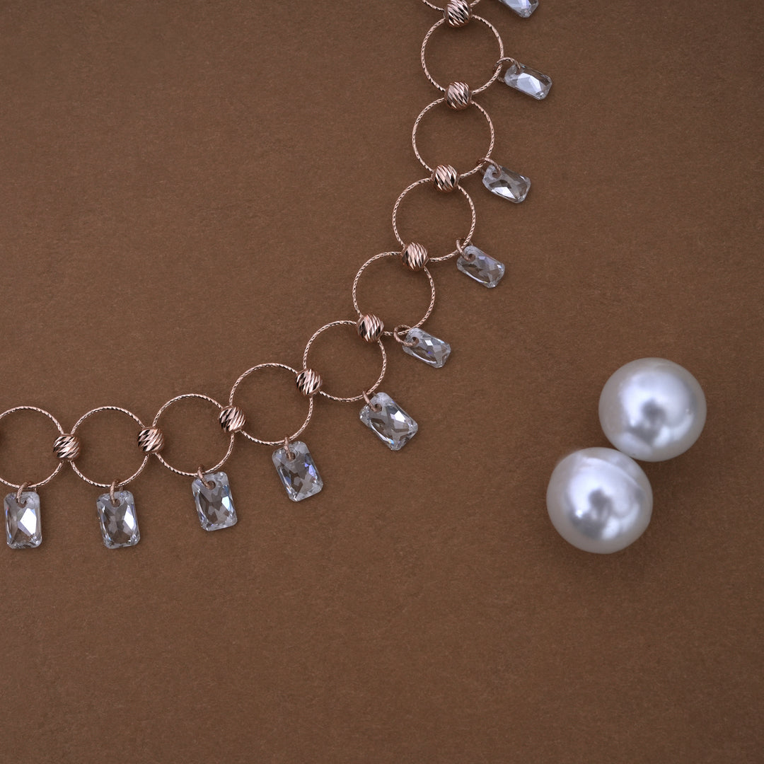 18K Gold Necklace with CZ Stones