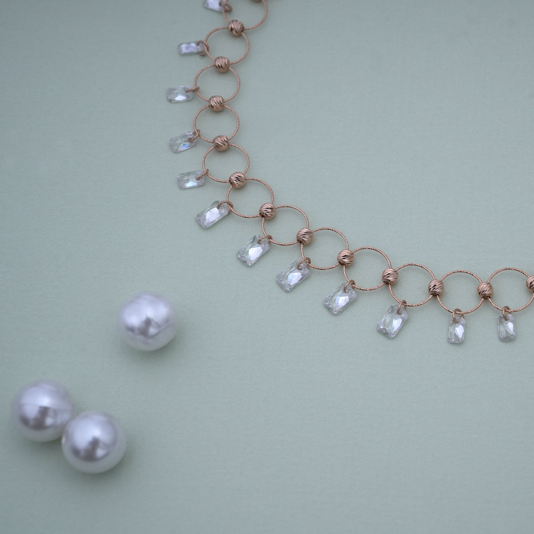 18K Gold Necklace with CZ Stones