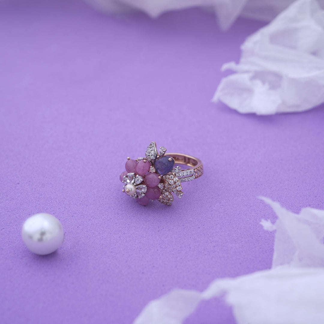 18K Gold Ring with Multicolor CZ Stones