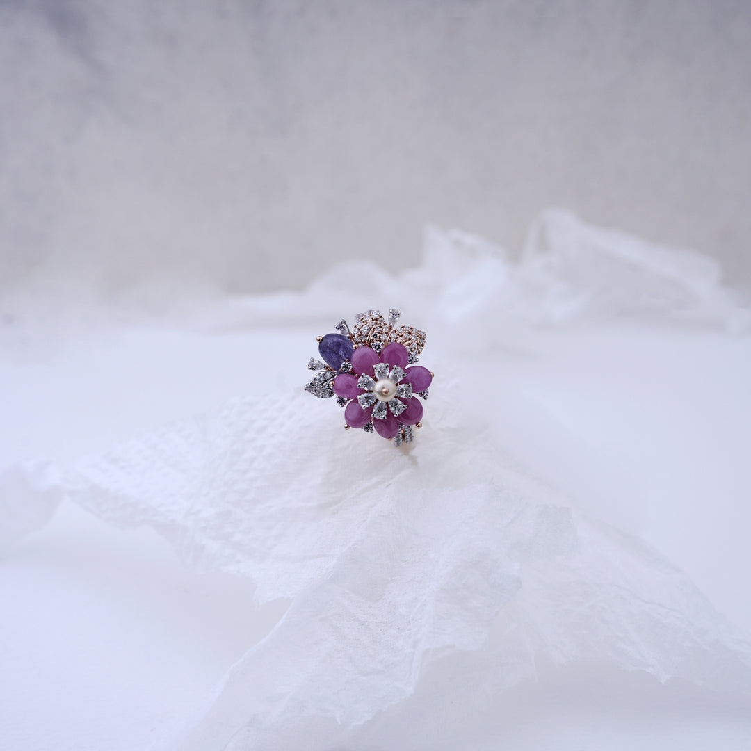 18K Gold Ring with Multicolor CZ Stones