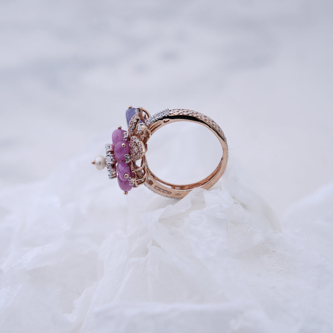 18K Gold Ring with Multicolor CZ Stones