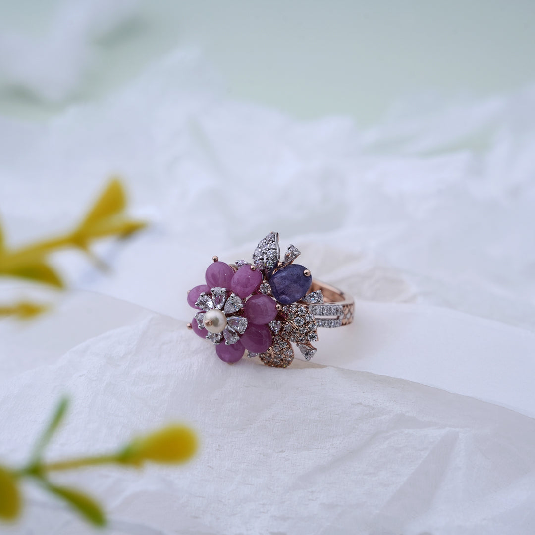 18K Gold Ring with Multicolor CZ Stones