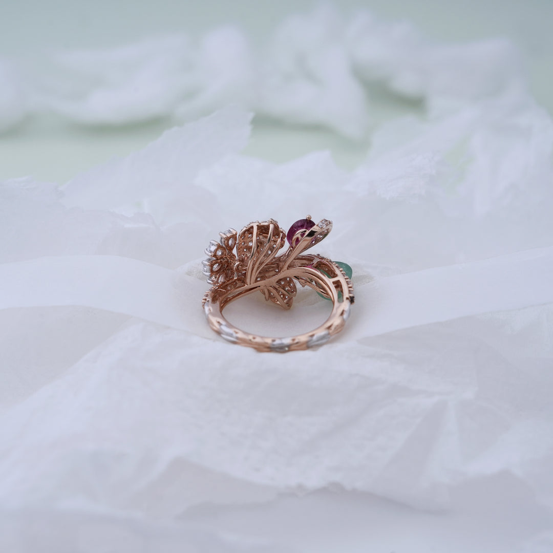 18K Gold Ring with Multicolor CZ Stones