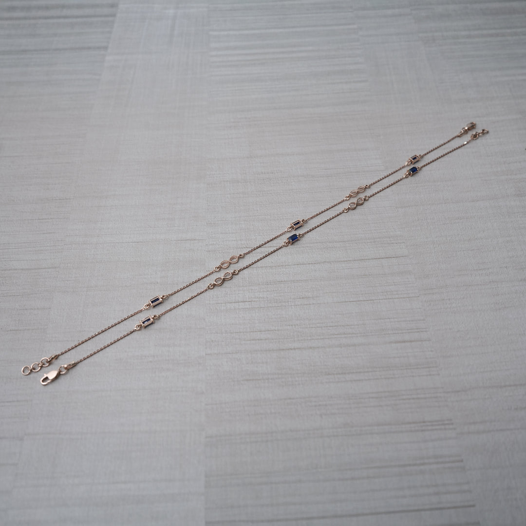 18K Gold Anklet with Blue Stones