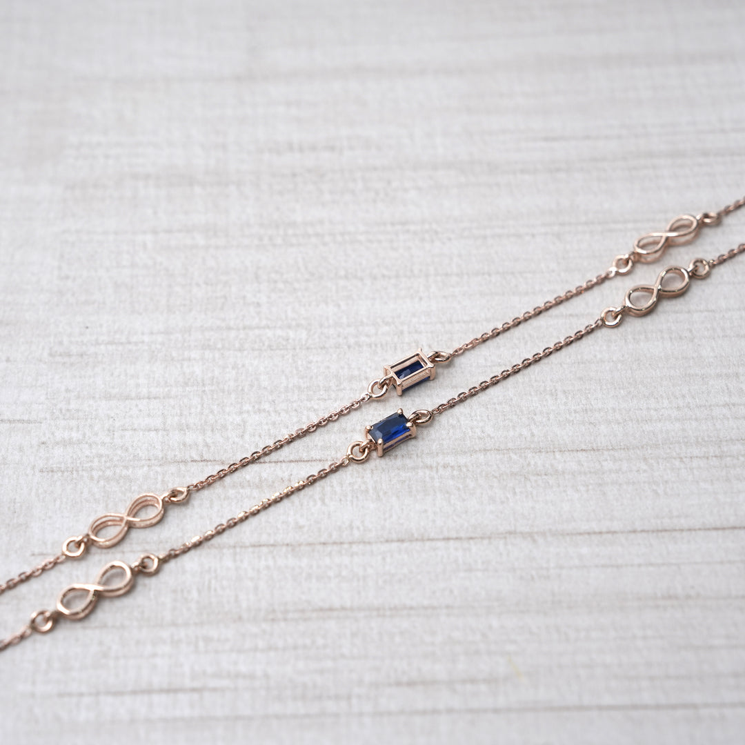 18K Gold Anklet with Blue Stones