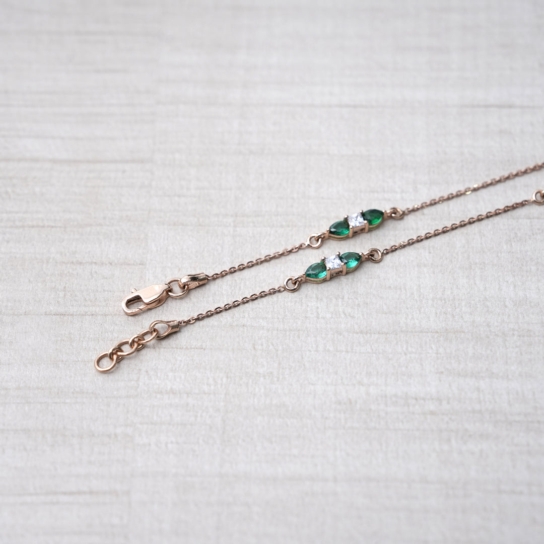 18K Gold Anklet with Multicolour Stones