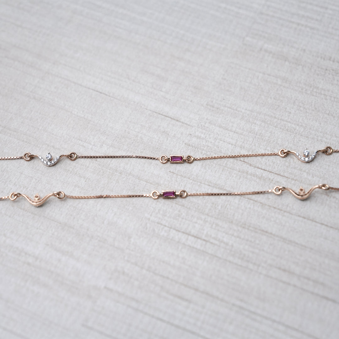 18K Gold Anklet with Multicolour Stones