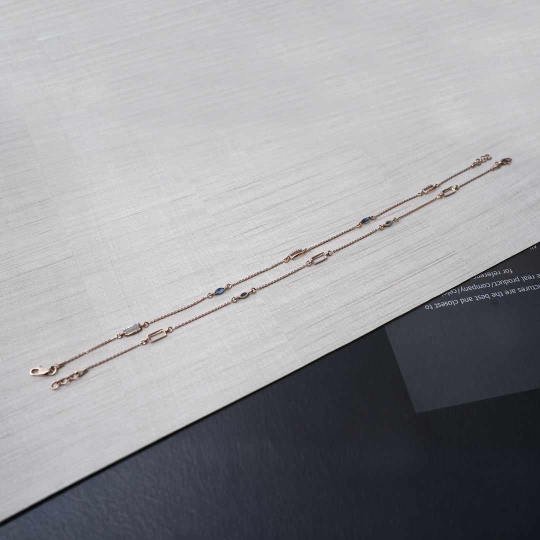 18K Gold Anklet with Multicolour Stones