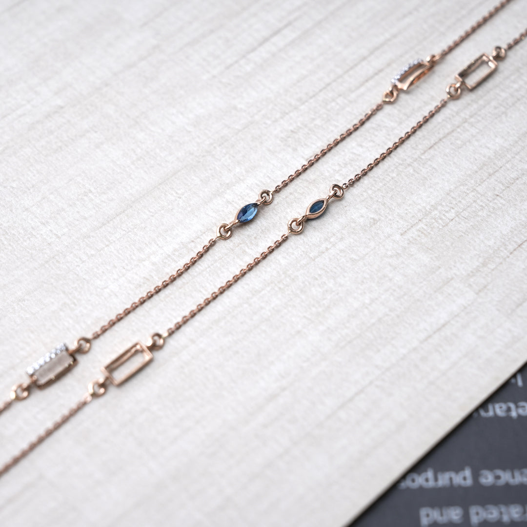 18K Gold Anklet with Multicolour Stones