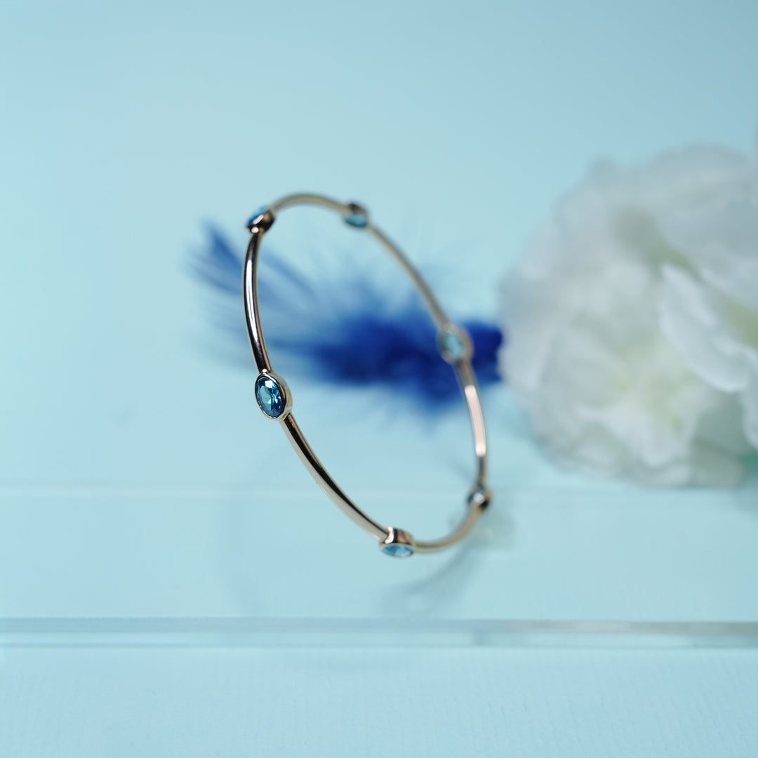 18K Gold Bangle with Blue Stones