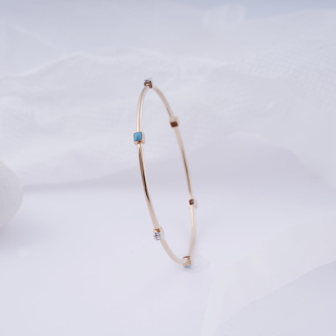 18K Gold Bangle with Blue Stones