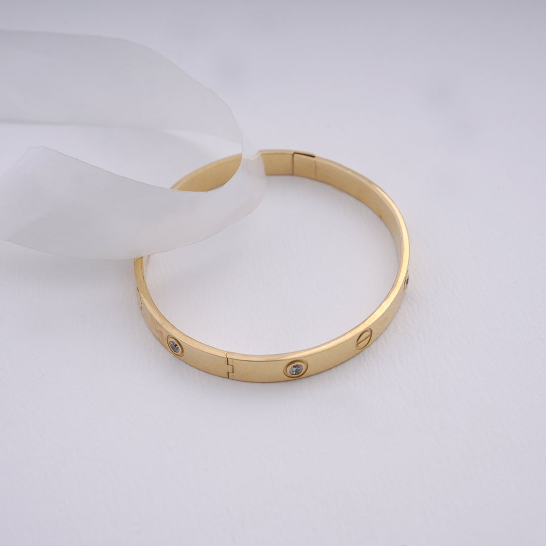 18K Gold Bangle with CZ Stones