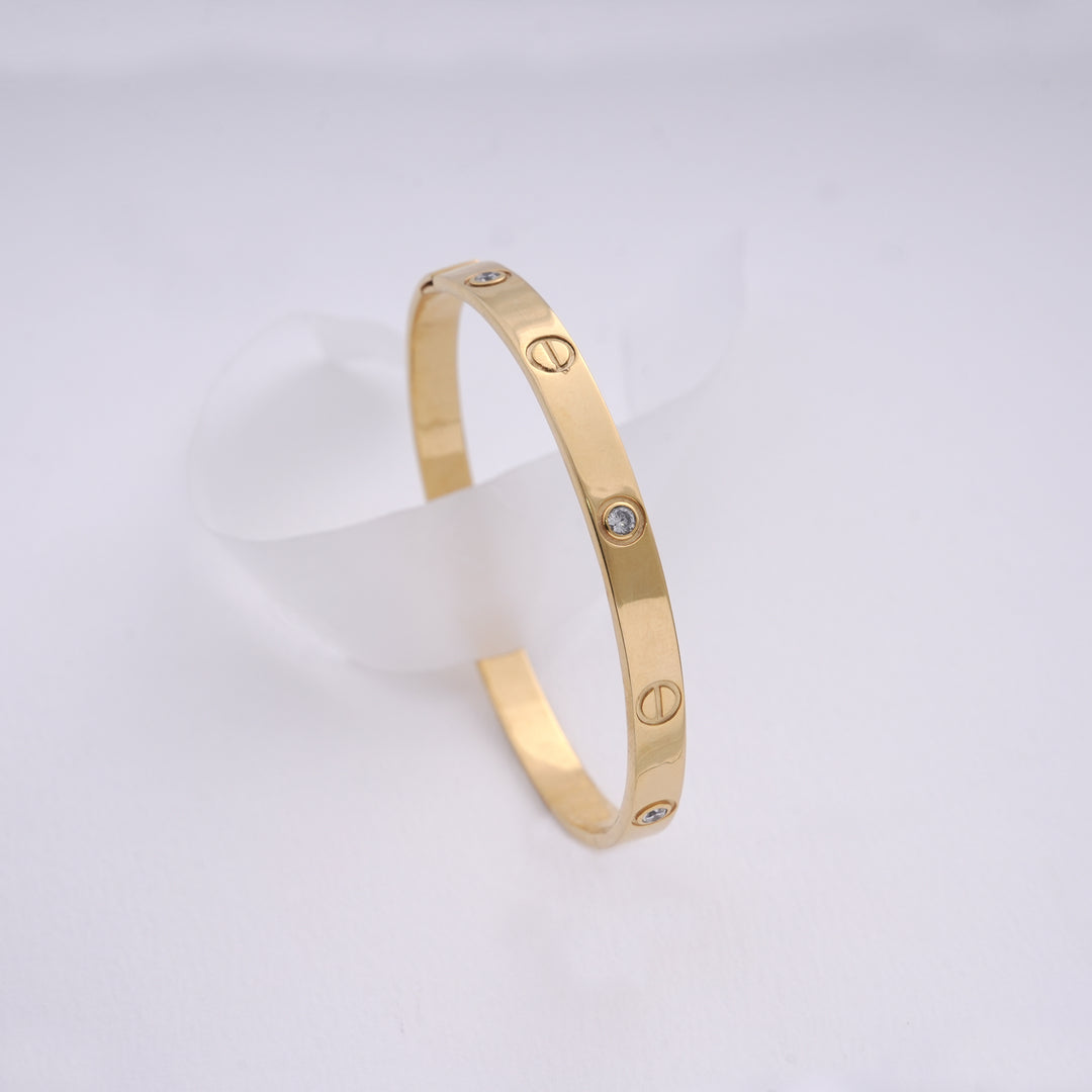 18K Gold Bangle with CZ Stones