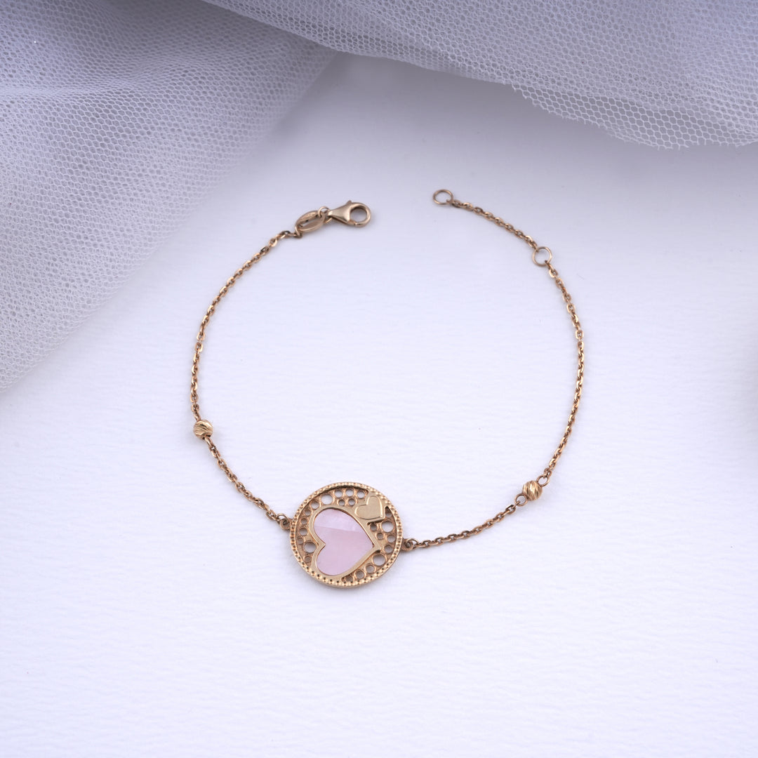 18K Gold Bracelet with Heart & Love