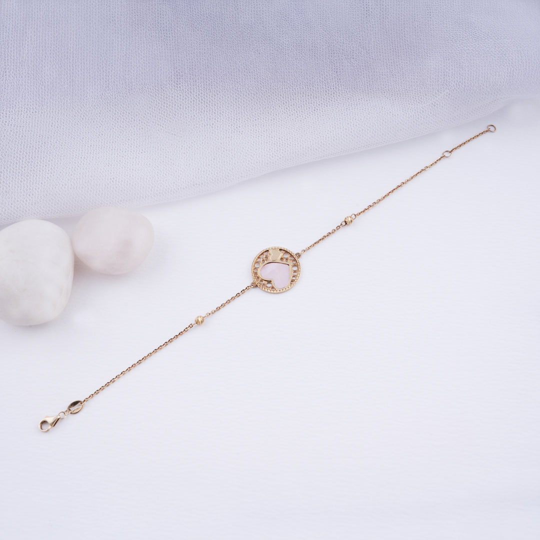 18K Gold Bracelet with Heart & Love