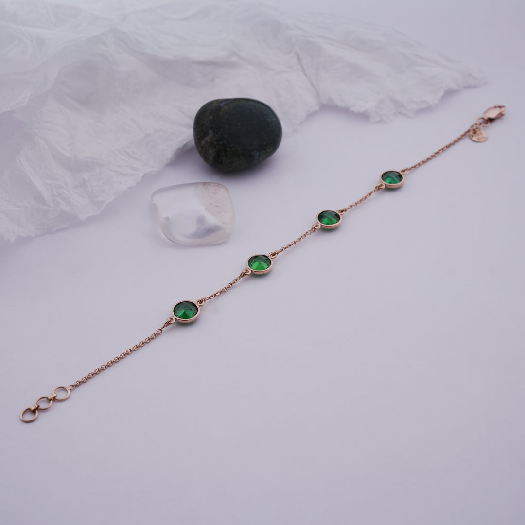 18K Gold Bracelet with Green Stones
