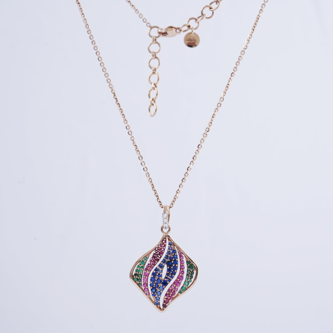 18K Gold Pendant Necklace with Multicolour Stones