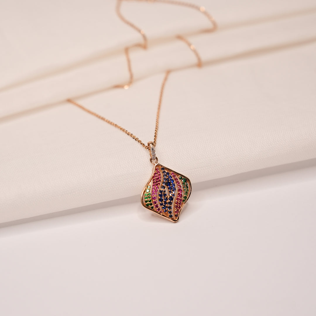 18K Gold Pendant Necklace with Multicolour Stones