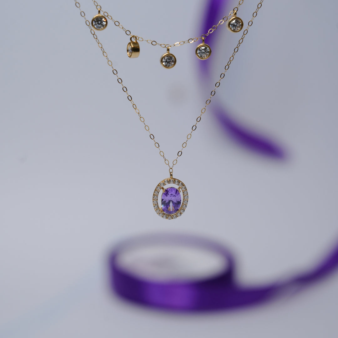 18K Gold Necklace with Multicolour Stones