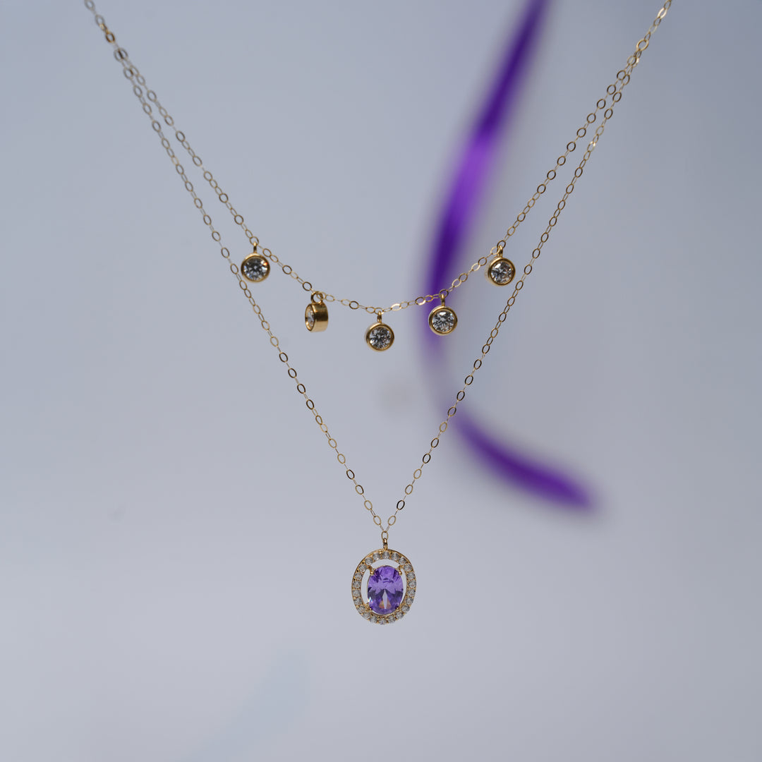 18K Gold Necklace with Multicolour Stones