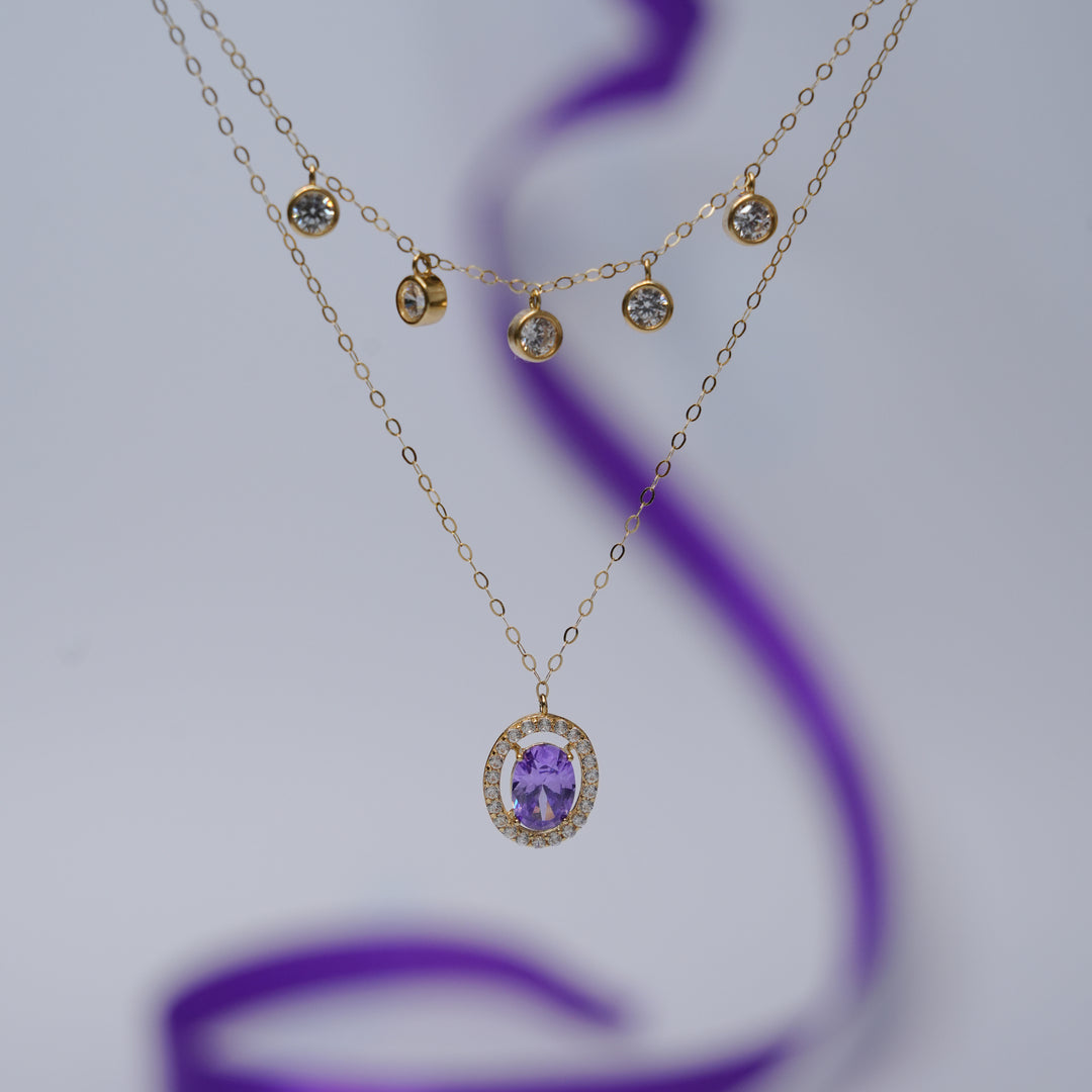 18K Gold Necklace with Multicolour Stones