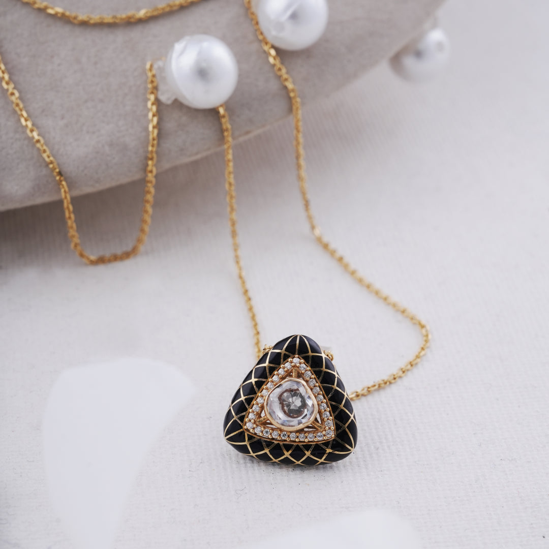 18K Gold Pendant Necklace with CZ Stones