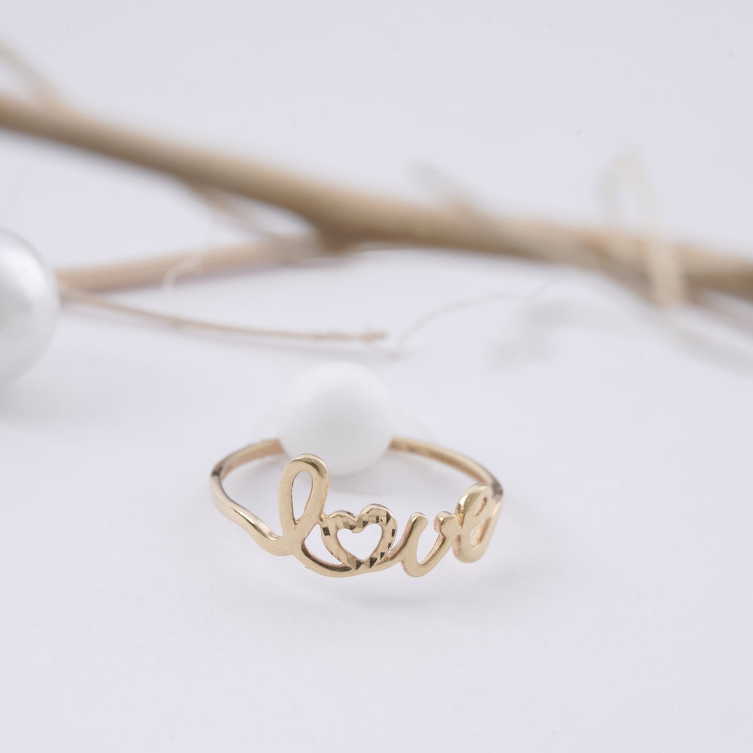18K Timeless Gold Ring with Heart & Love
